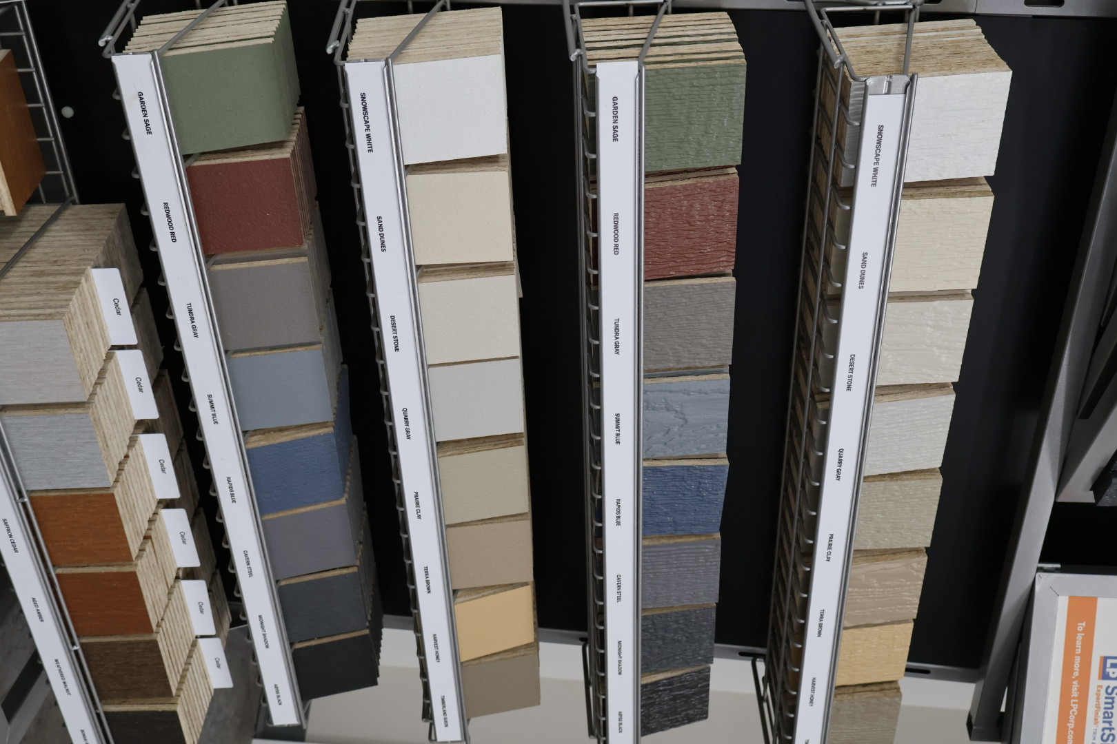 Siding color samples on display in the showroom